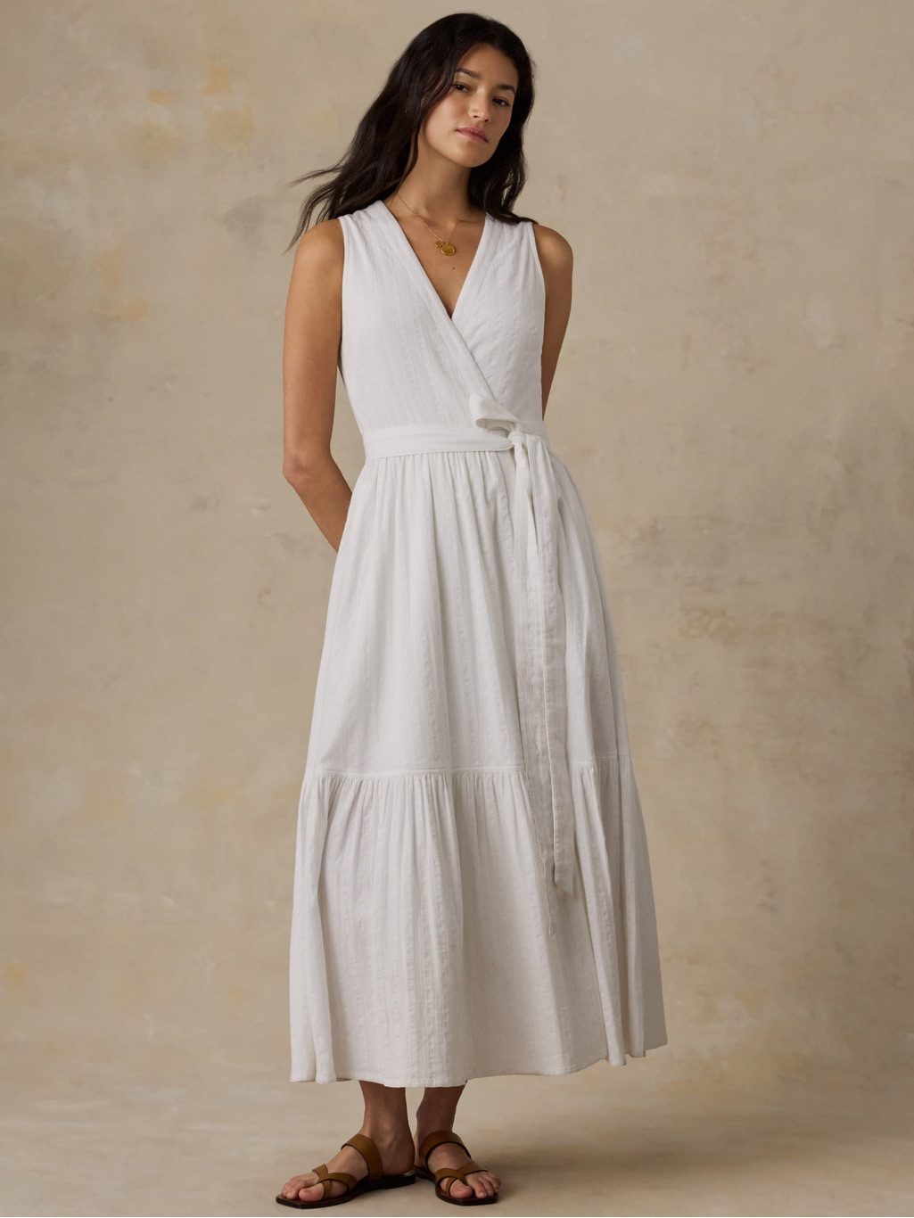 Nwot Faherty Dune Cotton Gauze Wrap Dress In White Size Medium